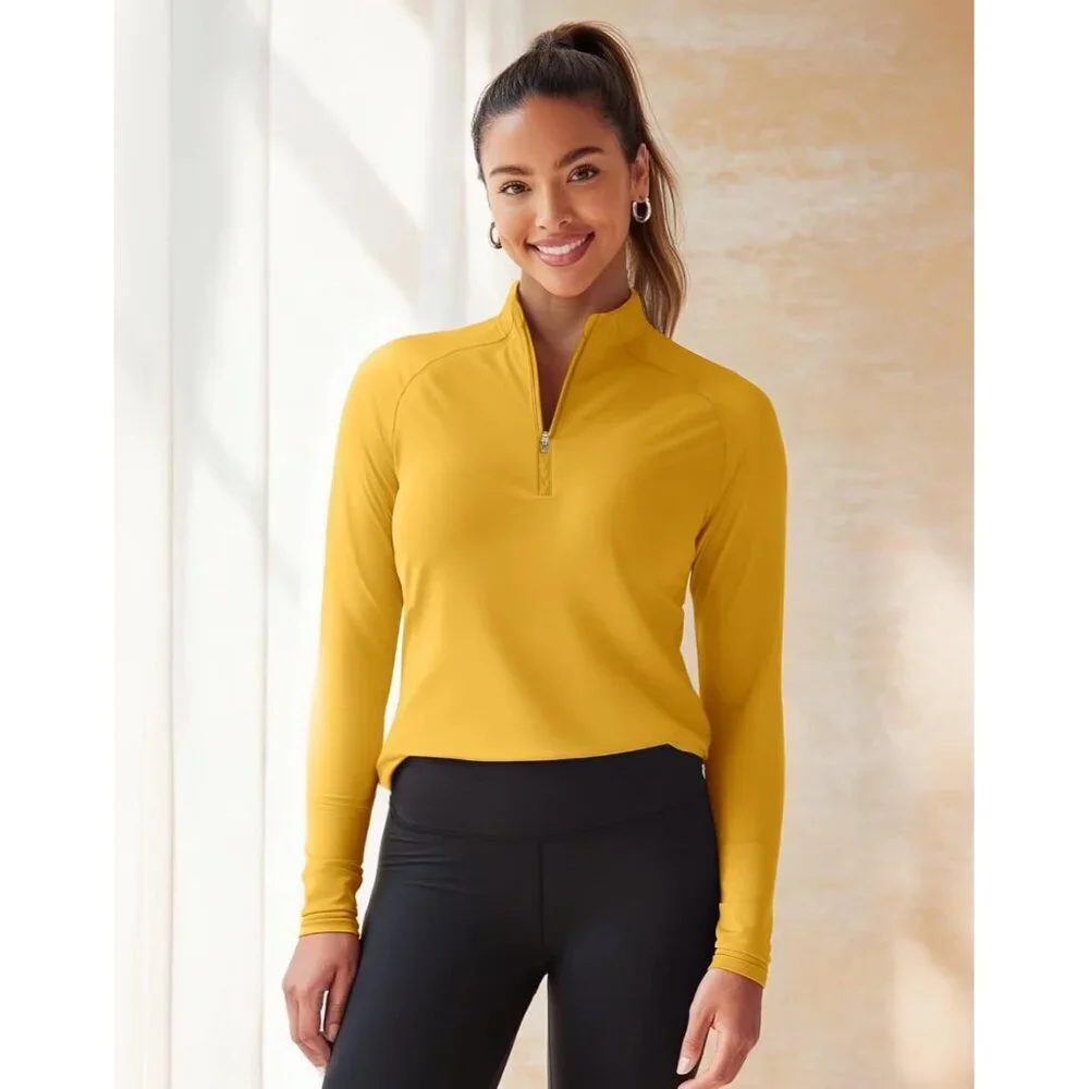 Women's Athletic Quarter-Zip Pullover Slim Fit Mock Neck Quick-Dry Yoga - Picture 3 of 6